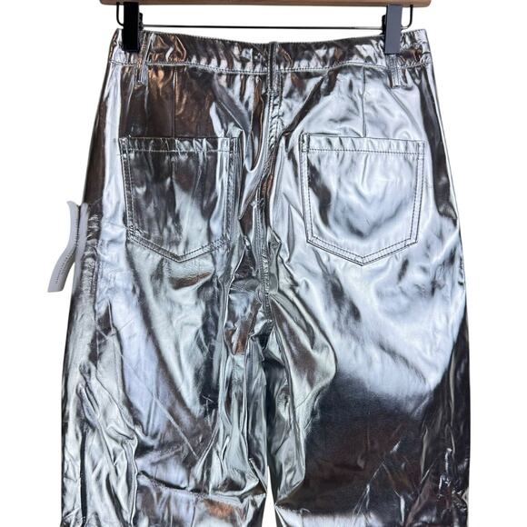 AMYLYNN NWT  Womens Lupe Silvery Metallic Straight Leg High Rise Trouser Pants - Picture 4 of 10